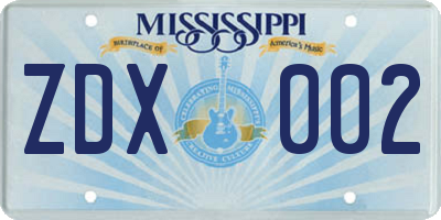 MS license plate ZDX002