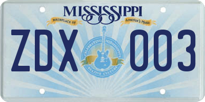 MS license plate ZDX003