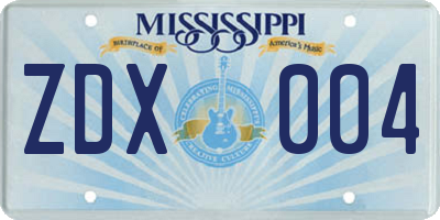 MS license plate ZDX004
