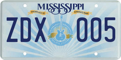 MS license plate ZDX005