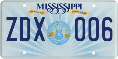 MS license plate ZDX006