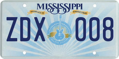 MS license plate ZDX008