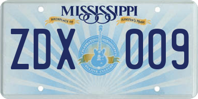 MS license plate ZDX009