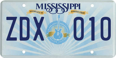 MS license plate ZDX010