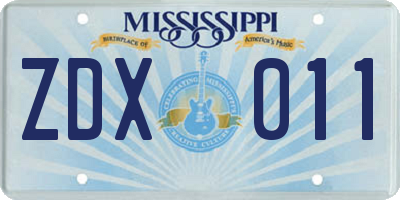 MS license plate ZDX011
