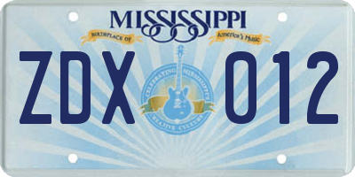 MS license plate ZDX012