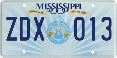 MS license plate ZDX013