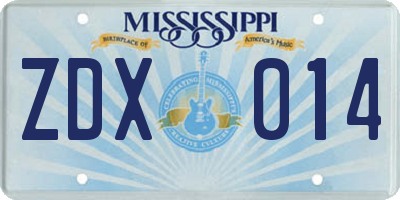 MS license plate ZDX014
