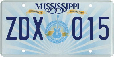 MS license plate ZDX015