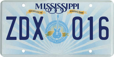 MS license plate ZDX016