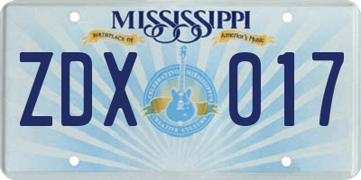 MS license plate ZDX017
