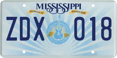 MS license plate ZDX018