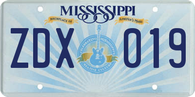 MS license plate ZDX019