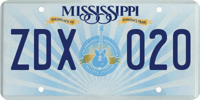 MS license plate ZDX020