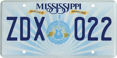 MS license plate ZDX022