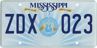 MS license plate ZDX023