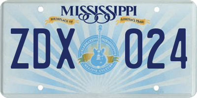 MS license plate ZDX024