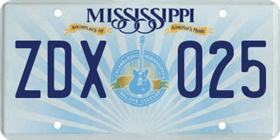 MS license plate ZDX025