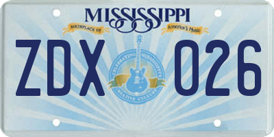 MS license plate ZDX026