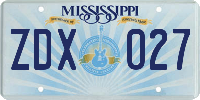 MS license plate ZDX027