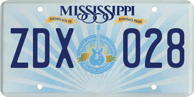 MS license plate ZDX028