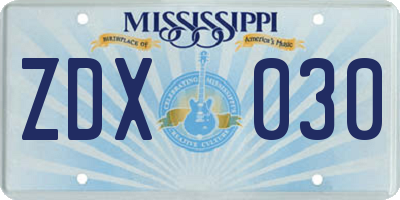 MS license plate ZDX030