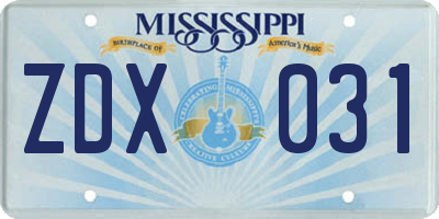 MS license plate ZDX031