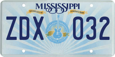 MS license plate ZDX032