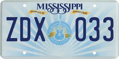 MS license plate ZDX033
