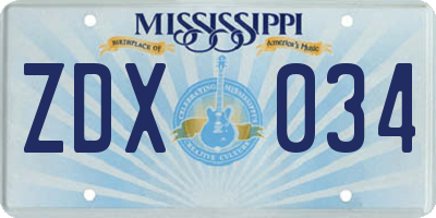 MS license plate ZDX034