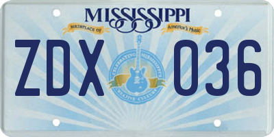MS license plate ZDX036