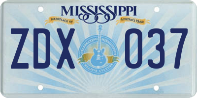 MS license plate ZDX037
