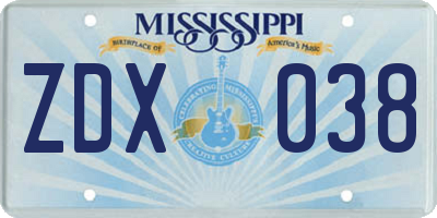 MS license plate ZDX038