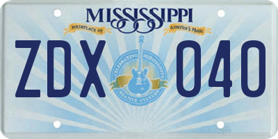 MS license plate ZDX040