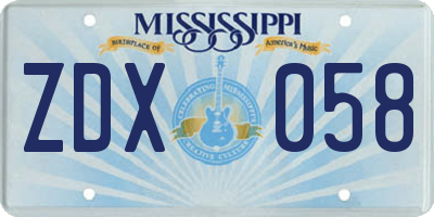 MS license plate ZDX058