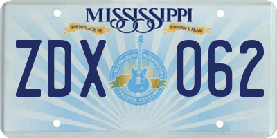 MS license plate ZDX062
