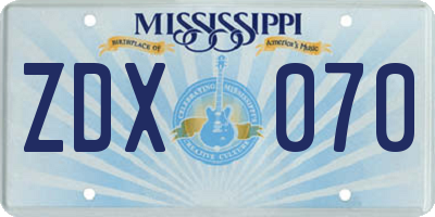 MS license plate ZDX070