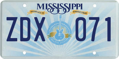 MS license plate ZDX071