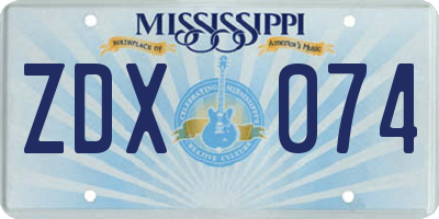 MS license plate ZDX074