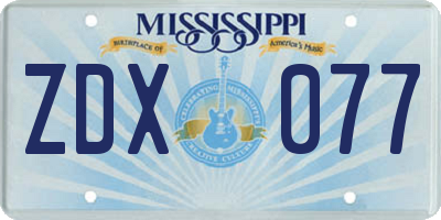 MS license plate ZDX077
