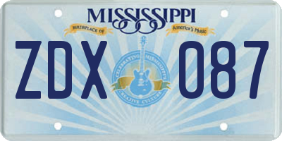 MS license plate ZDX087