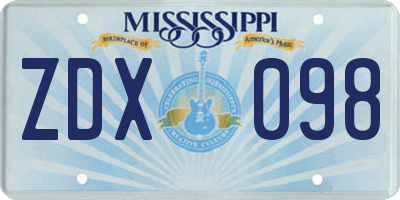 MS license plate ZDX098