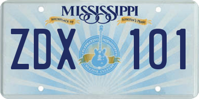 MS license plate ZDX101