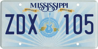 MS license plate ZDX105