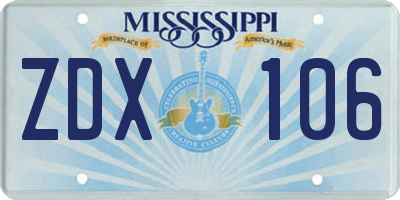 MS license plate ZDX106