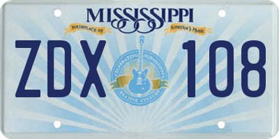 MS license plate ZDX108