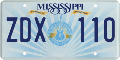 MS license plate ZDX110