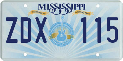 MS license plate ZDX115