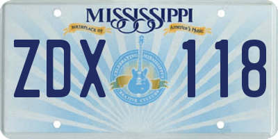 MS license plate ZDX118