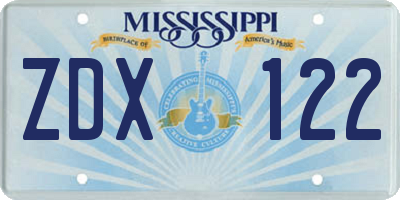 MS license plate ZDX122